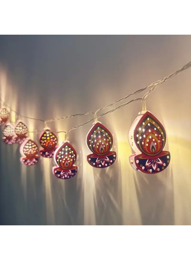 Home Care 10-LED Colorful Candle String Lights – 1.65 m Metal Diya Decorative Lights | Battery-Operated Festival & Wedding Décor (Multi-Design) - Image 5