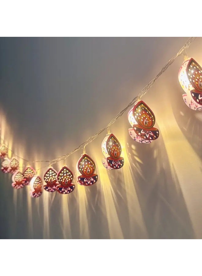 Home Care 10-LED Colorful Candle String Lights – 1.65 m Metal Diya Decorative Lights | Battery-Operated Festival & Wedding Décor (Multi-Design) - Image 4