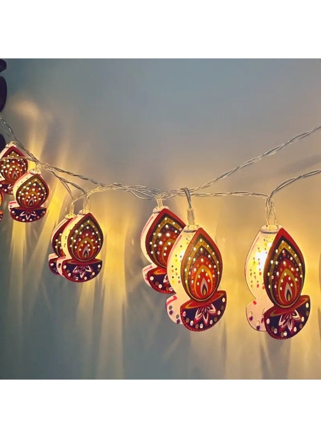 Home Care 10-LED Colorful Candle String Lights – 1.65 m Metal Diya Decorative Lights | Battery-Operated Festival & Wedding Décor (Multi-Design) - Image 1