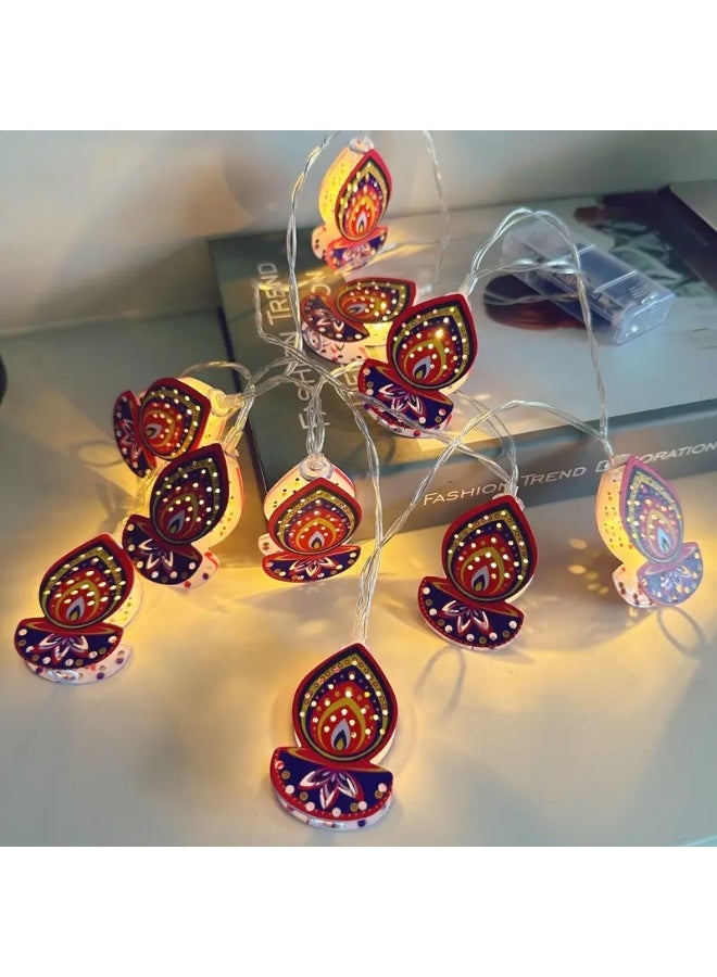 Home Care 10-LED Colorful Candle String Lights – 1.65 m Metal Diya Decorative Lights | Battery-Operated Festival & Wedding Décor (Multi-Design) - Image 2