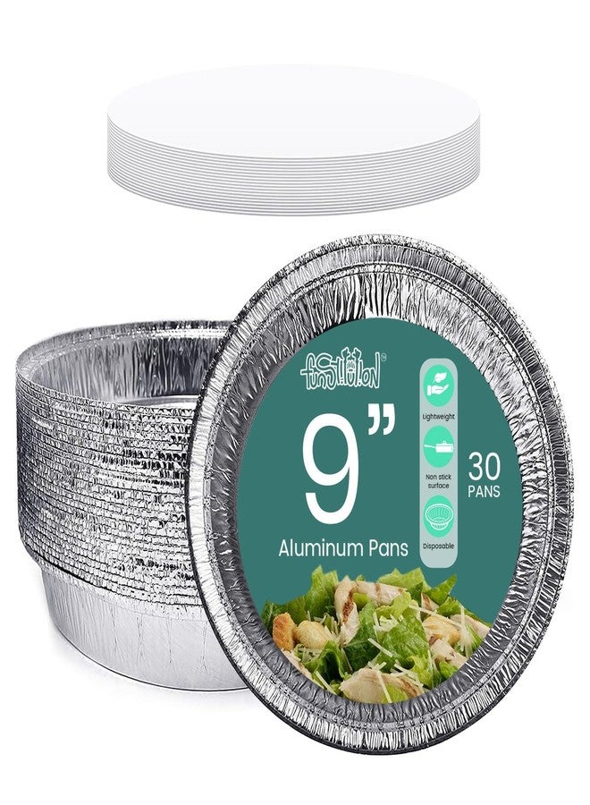 FUNSTITUTION Round Aluminum Pans with Lids (30 Pack) - 9 Inch Disposable Pie Pans - Round Aluminum Foil Pans For Baking, Grilling, Cooking, Storing, Prepping - Pie Tins with Lids - Image 1