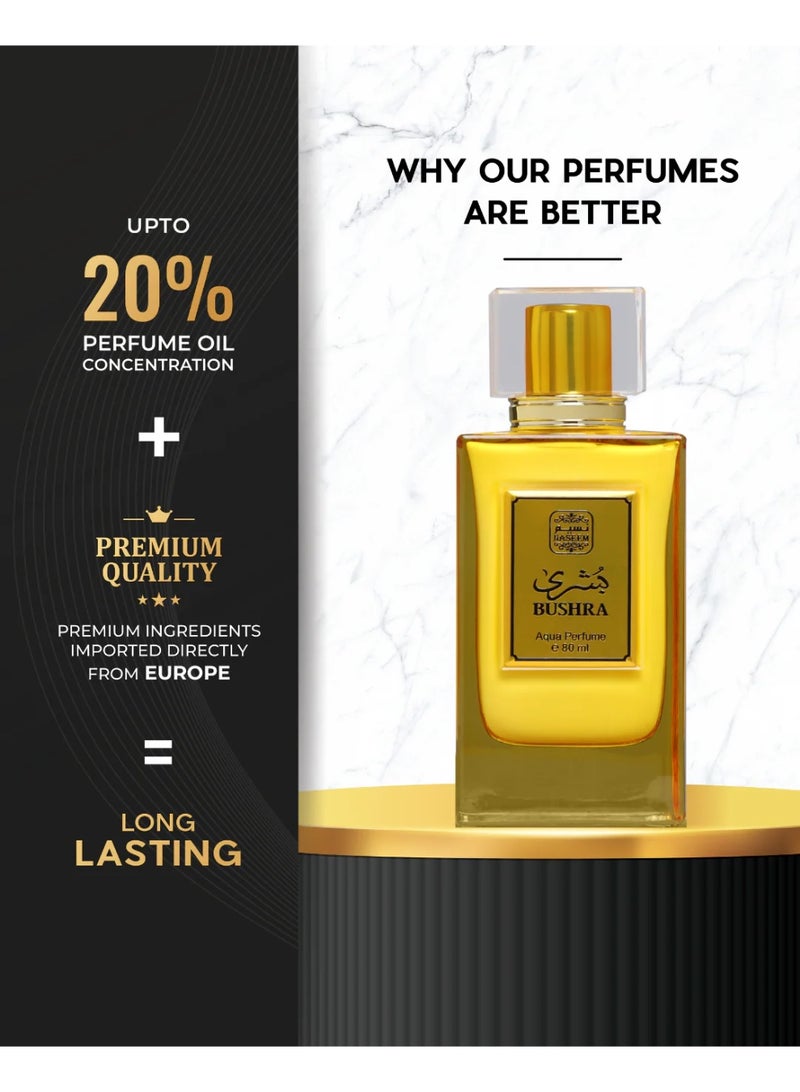 Naseem Bushra Aqua Perfume 80ml - Fresh and Elegant Eau De Parfum for Men & Women - Subtle Tone with Long-Lasting Fragrance - Ideal for Daily use and Any Special Occasion - Image 4