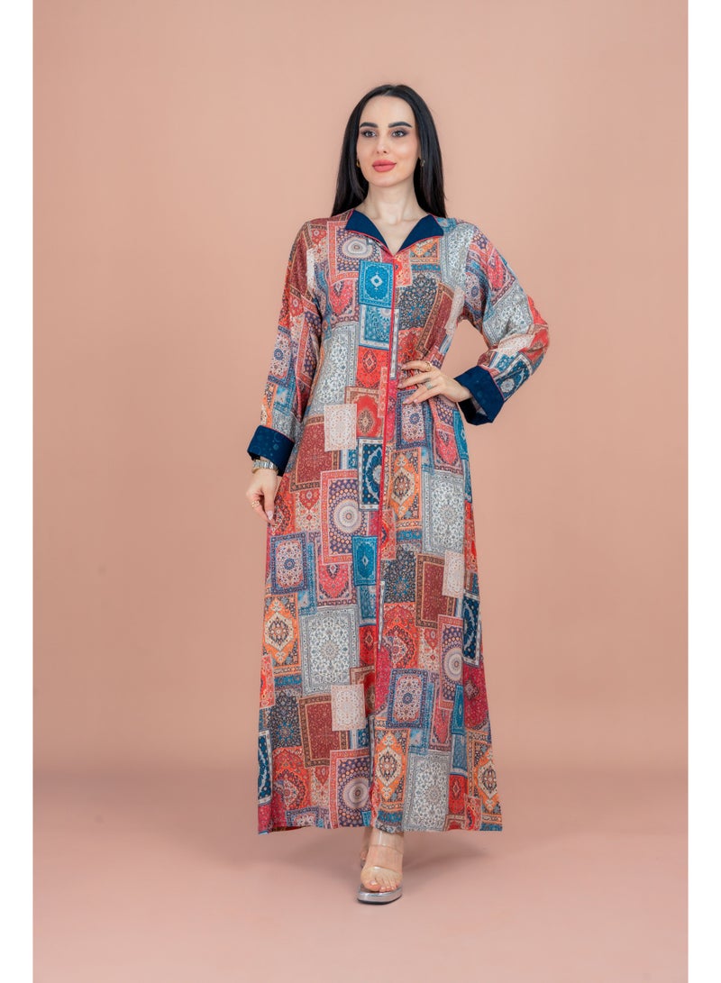 اكسا جلابية عصرية مطبوعة بنقشة - Image 1