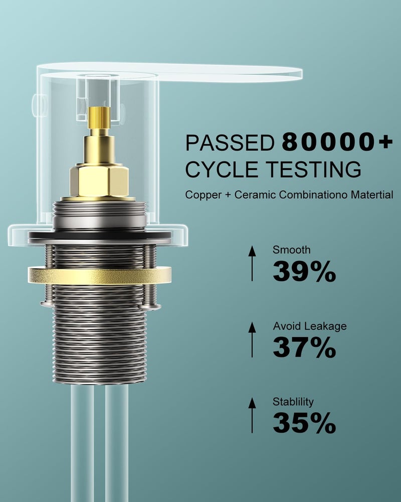 BWE Brushed Gold Bathroom Faucet 3 Hole, 8 Inch Widespread Gold Bathroom Faucets with Pop-up Drain and Supply Lines, 360Â° Swivel Spout 2-Handle Sink Faucet for Bath Vanity - Image 4