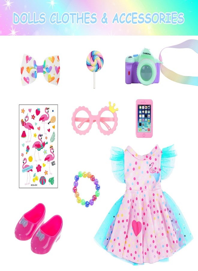 DOTVOSY 14.5 Inch Black Girl Doll with Pink Flamingo Theme Dress, Camera, Sunglasses & Accessories - Image 2