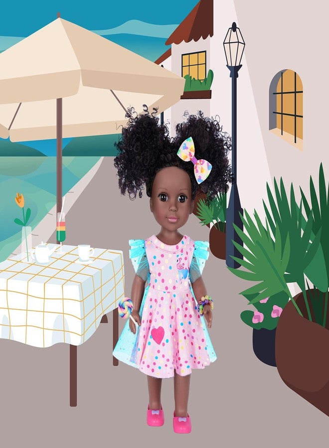 DOTVOSY 14.5 Inch Black Girl Doll with Pink Flamingo Theme Dress, Camera, Sunglasses & Accessories - Image 5