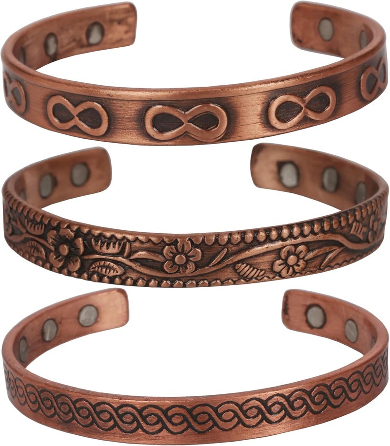 Touchstone copper bracelets | gift for men women |adjustable 100% pure solid real magnetic jewelry | handmade bracelet set combo | rope braided tibetan bangles. - Image 1