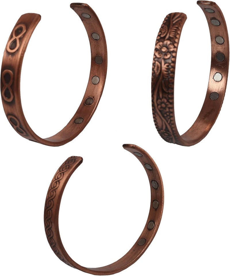 Touchstone copper bracelets | gift for men women |adjustable 100% pure solid real magnetic jewelry | handmade bracelet set combo | rope braided tibetan bangles. - Image 3