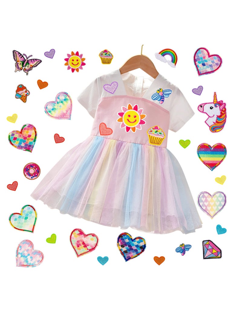 SYOSI Iron On Patches for Clothing, 30Pcs Colorful Kids Heart Shape Iron on Patches, Fashion Girl Embroidered Patches Sew on Embroidered Applique DIY Accessory for Backpack Clothes Dress Pants Hats - Image 2