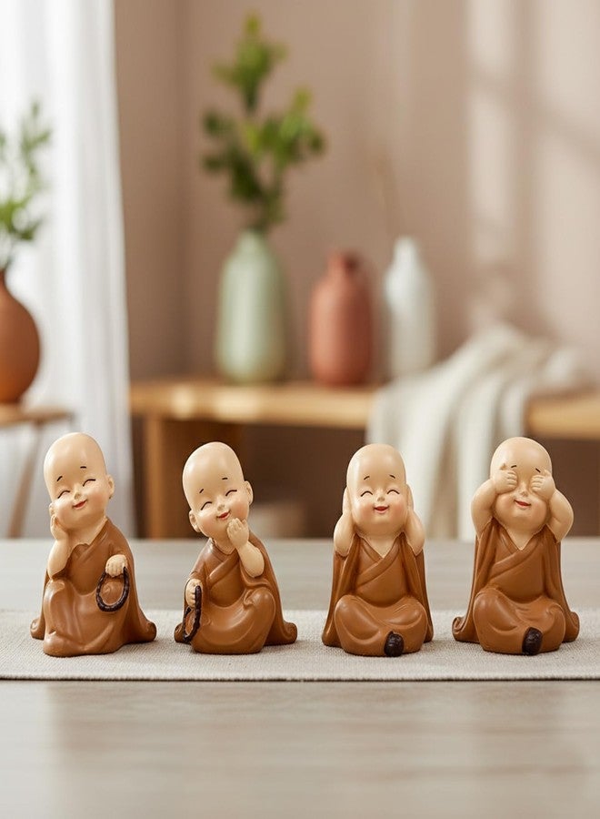ascension Resin Buddha Monk Statues, Small, Multicolour, Set of 4 Buddha Figurine Good Luck Sculpture Decoration for Indoor Outdoor Garden car Dashboard Porch Yard Art Decor & Gift Items - Image 1