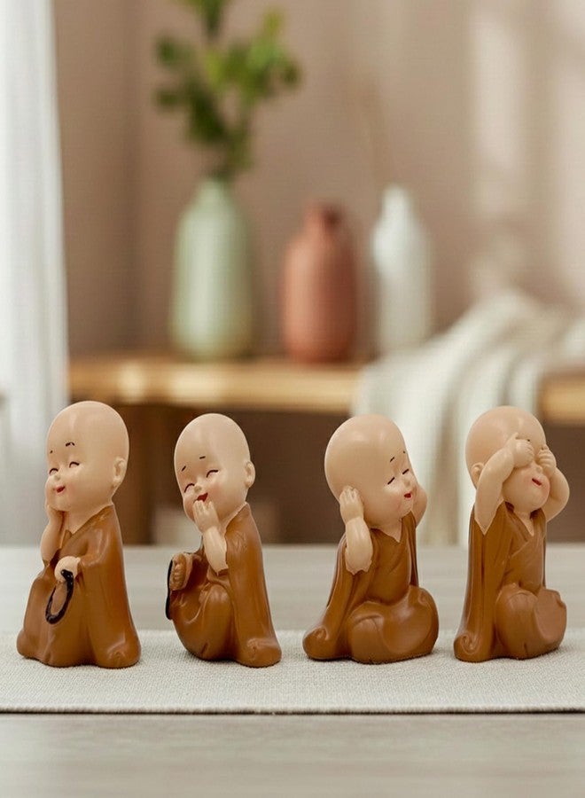 ascension Resin Buddha Monk Statues, Small, Multicolour, Set of 4 Buddha Figurine Good Luck Sculpture Decoration for Indoor Outdoor Garden car Dashboard Porch Yard Art Decor & Gift Items - Image 2