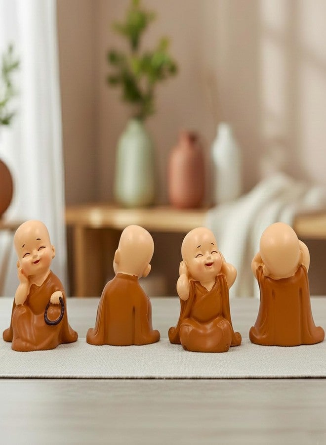 ascension Resin Buddha Monk Statues, Small, Multicolour, Set of 4 Buddha Figurine Good Luck Sculpture Decoration for Indoor Outdoor Garden car Dashboard Porch Yard Art Decor & Gift Items - Image 4