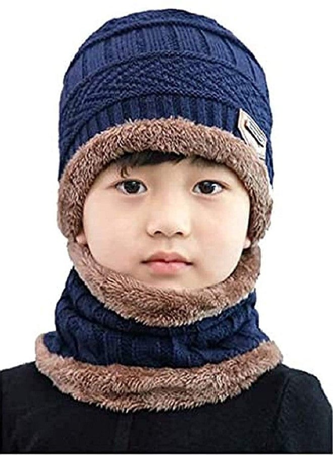 BeFall Winter Warm Hat Boy's & Girl's Outdoor Sports Hedging Hat Scarf Set Boys Girls (5-14 Years) Warm Fleece Cap Scarf Set Ski Equipment (Blue) - Image 1