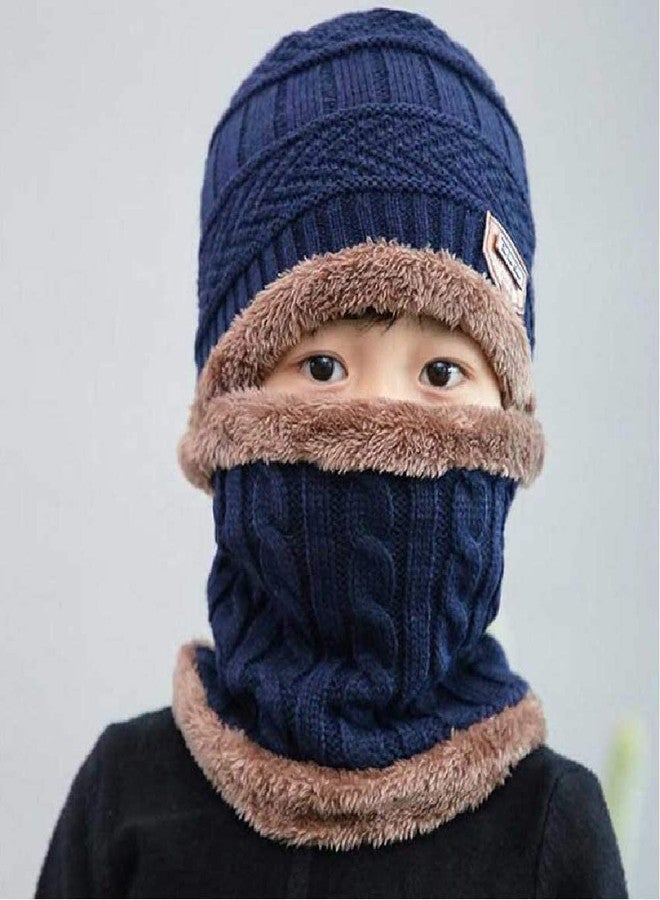 BeFall Winter Warm Hat Boy's & Girl's Outdoor Sports Hedging Hat Scarf Set Boys Girls (5-14 Years) Warm Fleece Cap Scarf Set Ski Equipment (Blue) - Image 3