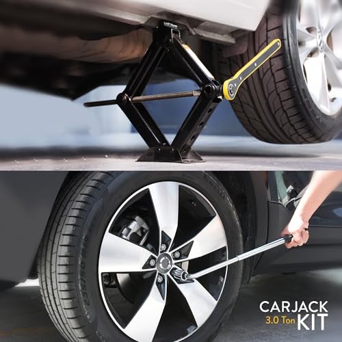 AMVIA Car Jack Kit 3 Ton (6,600 lbs) | Scissor Jack for Car - Tire Jack Tool Kit | Portable, Ideal for SUV and Auto - Universal Kit with Lug Wrench | Heavy Duty Material - Image 3