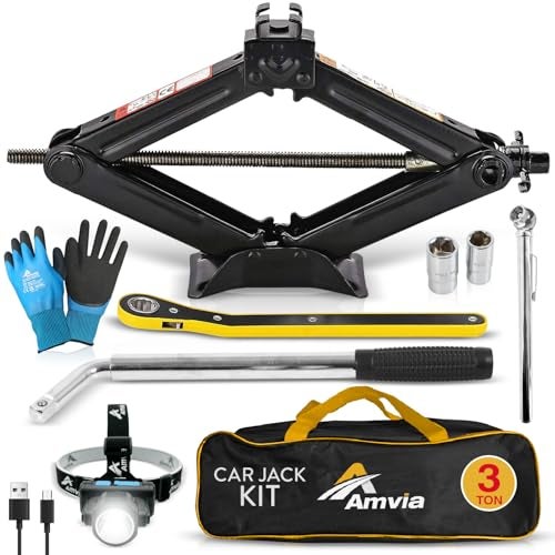 AMVIA Car Jack Kit 3 Ton (6,600 lbs) | Scissor Jack for Car - Tire Jack Tool Kit | Portable, Ideal for SUV and Auto - Universal Kit with Lug Wrench | Heavy Duty Material - Image 1
