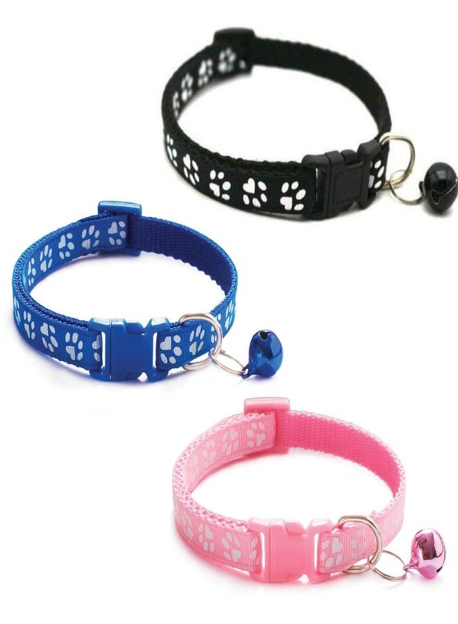 LitVibes Cat Collars Set of 3 with Bell,Kitten & Small Dogs Soft Adjustable Collar Safe,Solid & Protection Breakaway for Cats & Puppies,Cute Kitty with Paw Print-(Black,Light Pink,Dark Blue),11 inch - Image 1