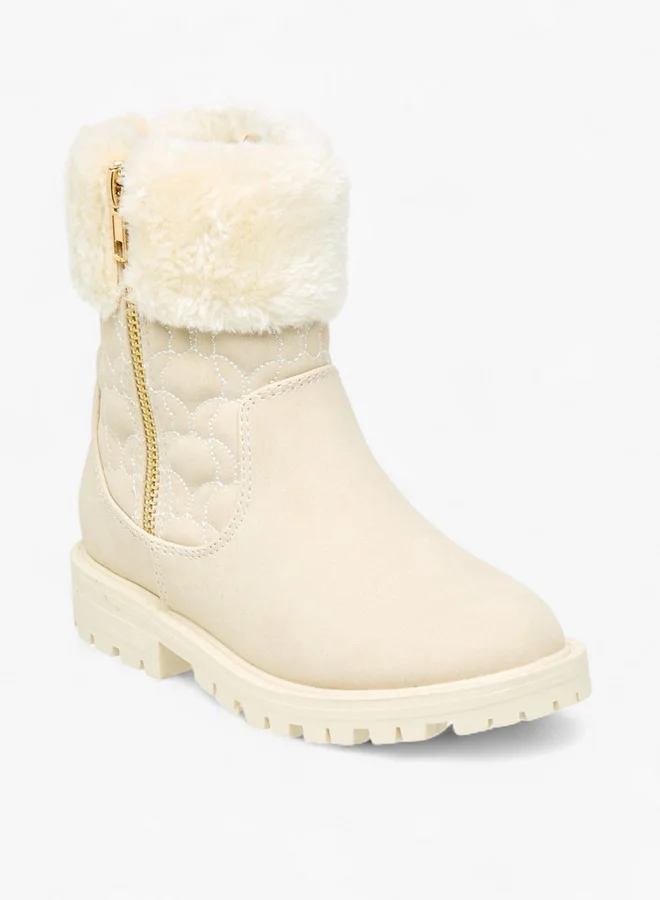 Little Missy Quilted Ankle Boots with Faux Fur and Zip Closure