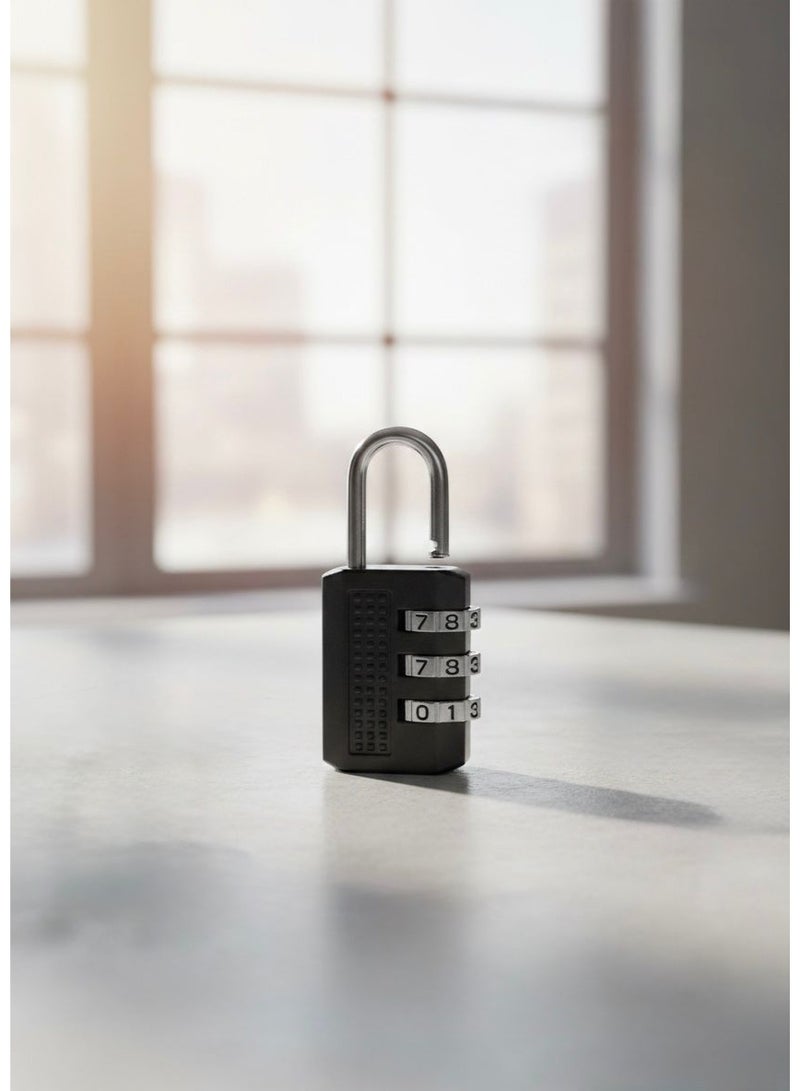 HR Mini Digital Combination Padlock, Heavy Duty Black Metal Alloy Body, Keyless Smart Security, Perfect for Travel Luggage, Gym Lockers, Backpacks, Storage Boxes, Easy Reset 3-Digit Code, Suitcase Zipper Lock, Anti-Theft Protection, Solid Mechanical Lock, Travel Accessories, School Locker Lock, Rust-Resistant Alloy. - Image 1