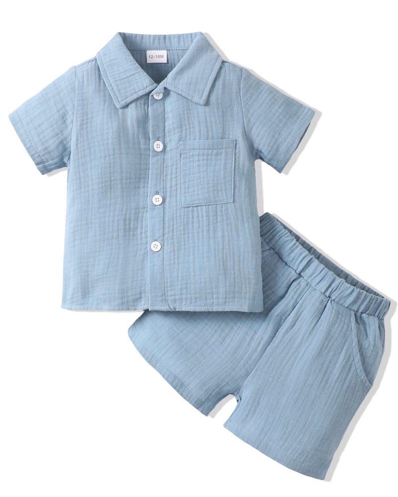 Renotemy Toddler Baby Boy Outfits Short Sleeve Toddler Boy Clothes Spring Summer Baby Boy Clothes 18-24 Months Blue - Image 1