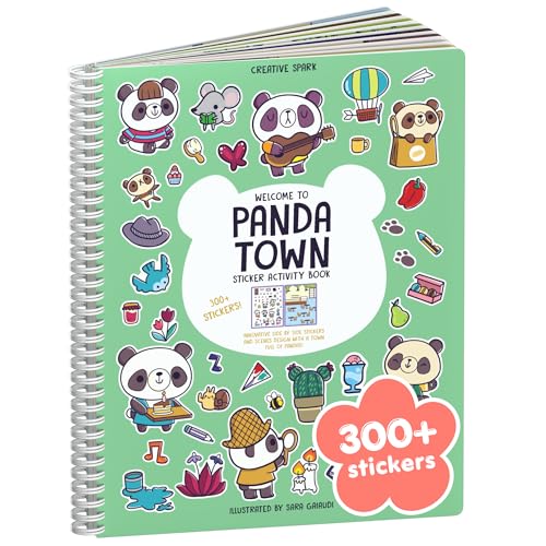 CUPKIN Panda 300 Kids Sticker Book by Cupkin Toddler Airplane Travel Coloring and Sticker Book Road Trip Essentials 8 Coloring Pages 8 Side by Side Scenes for Ages 28 Years - Image 1