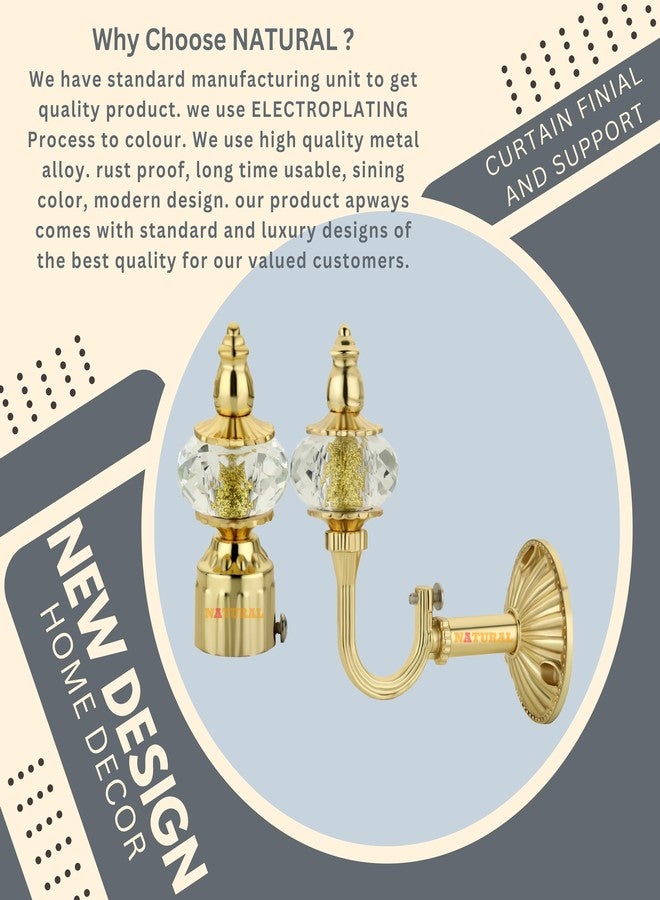 NATURAL Heavy Duty Aluminum Royal Luxury Design Curtain Bracket/Finial and Curtain Support with Screw/Wallplug for Window & Door Curtain Fittings Suitable Upto 1 Inch Pipe. (12 Set, Gold) - Image 2