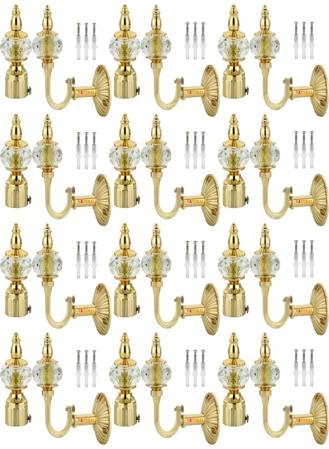 NATURAL Heavy Duty Aluminum Royal Luxury Design Curtain Bracket/Finial and Curtain Support with Screw/Wallplug for Window & Door Curtain Fittings Suitable Upto 1 Inch Pipe. (12 Set, Gold) - Image 1
