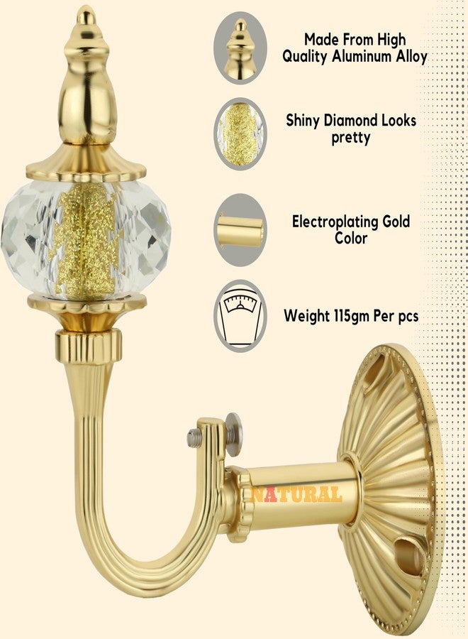 NATURAL Heavy Duty Aluminum Royal Luxury Design Curtain Bracket/Finial and Curtain Support with Screw/Wallplug for Window & Door Curtain Fittings Suitable Upto 1 Inch Pipe. (12 Set, Gold) - Image 4