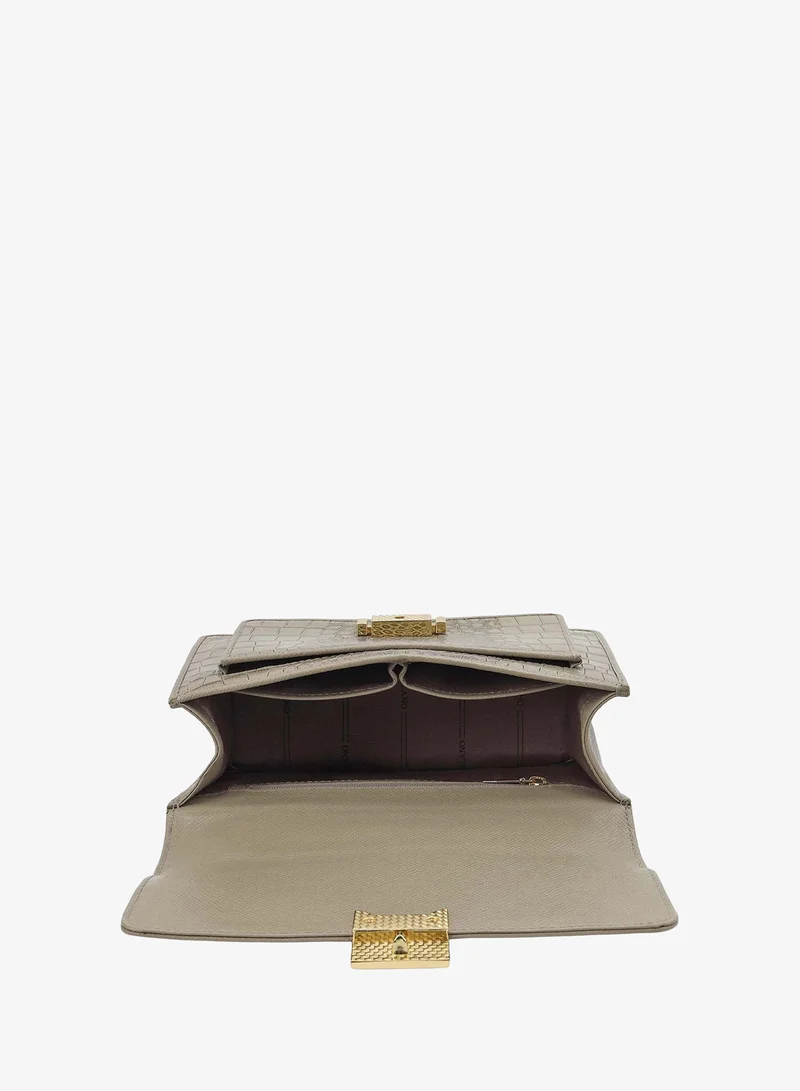 Da Milano  Da Milano Women's Leather Handbag - Croco-Textured Double Chain (S) - Stone Grey for Women | Best Price UAE
