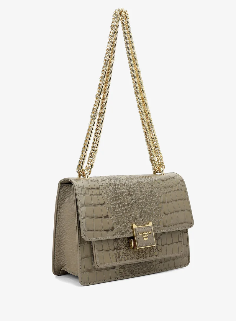Da Milano  Da Milano Women's Leather Handbag - Croco-Textured Double Chain (S) - Stone Grey for Women | Best Price UAE