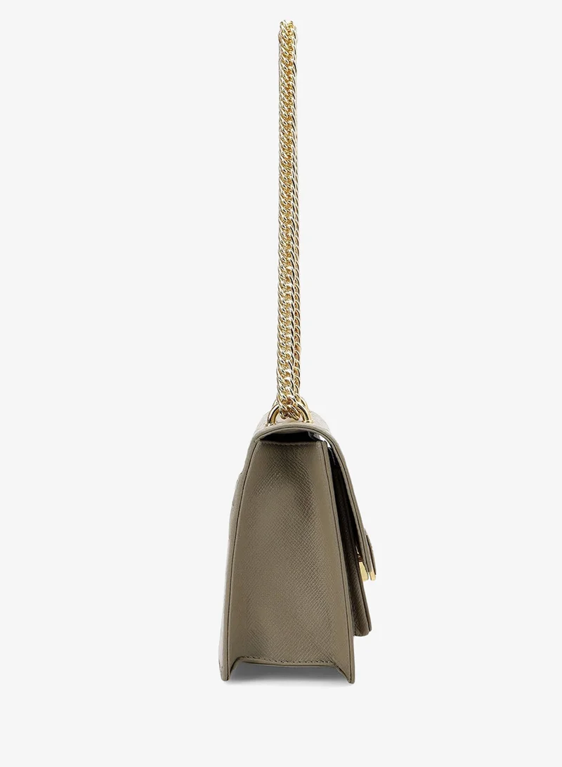 Da Milano  Da Milano Women's Leather Handbag - Croco-Textured Double Chain (S) - Stone Grey for Women | Best Price UAE