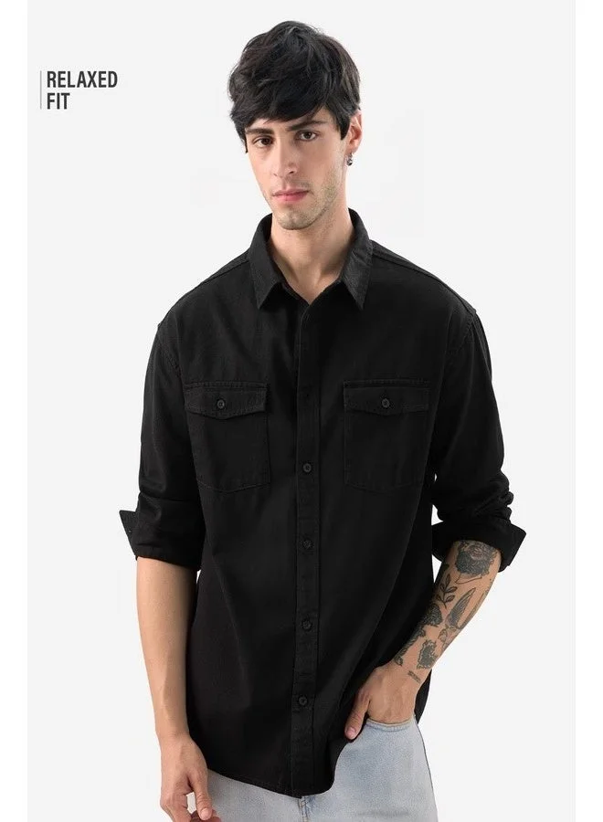 The Souled Store The Souled Store Men Solids Mystic Black Relaxed Fit Shirts