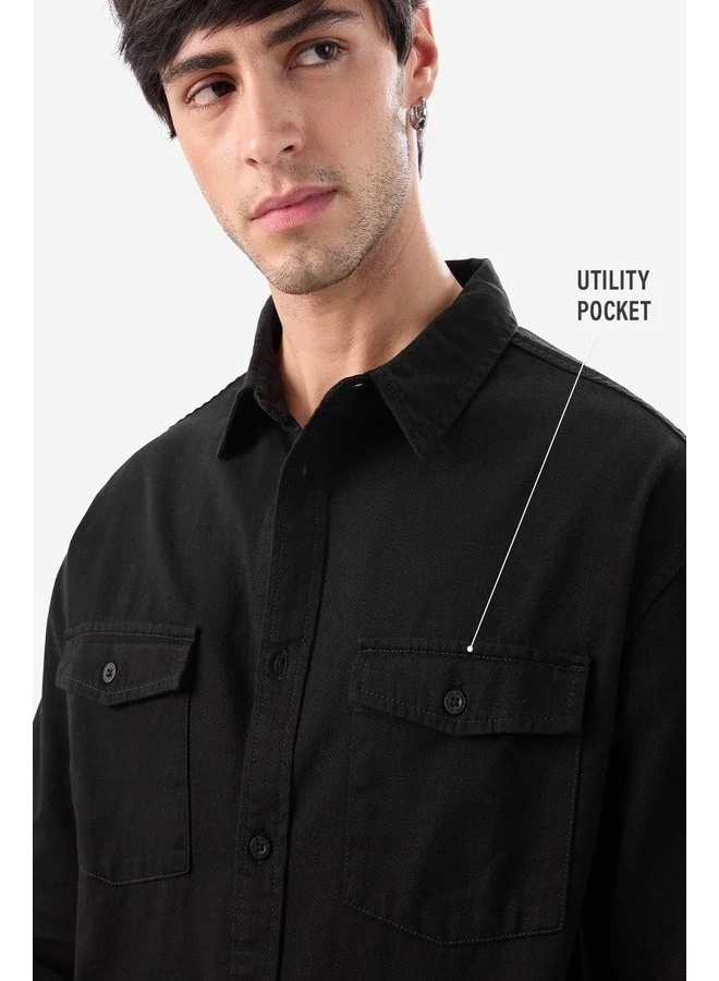 The Souled Store The Souled Store Men Solids Mystic Black Relaxed Fit Shirts