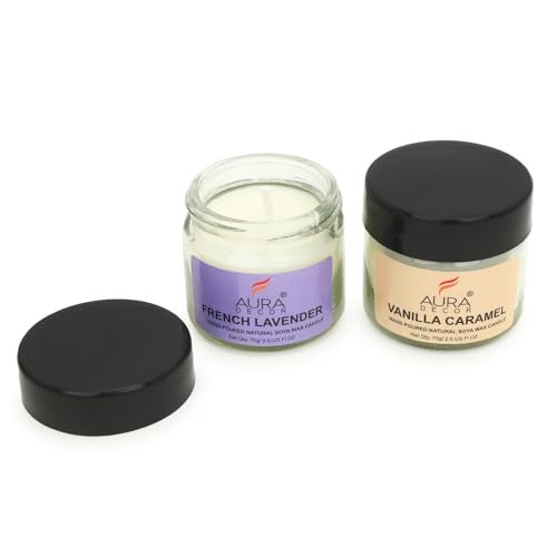 AURA DECOR AuraDecor Scented Soy Wax Jar Candle Long-Lasting Aromatherapy Candles – Gift for Home, Office & Relaxation (French Lavender+Vanilla Caramel) - Image 4