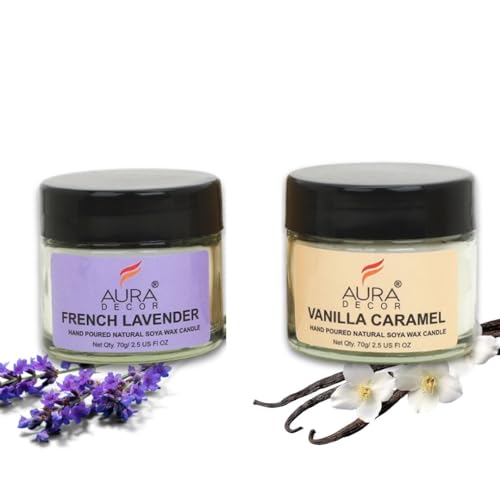AURA DECOR AuraDecor Scented Soy Wax Jar Candle Long-Lasting Aromatherapy Candles – Gift for Home, Office & Relaxation (French Lavender+Vanilla Caramel) - Image 3