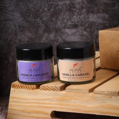 AURA DECOR AuraDecor Scented Soy Wax Jar Candle Long-Lasting Aromatherapy Candles – Gift for Home, Office & Relaxation (French Lavender+Vanilla Caramel) - Image 2