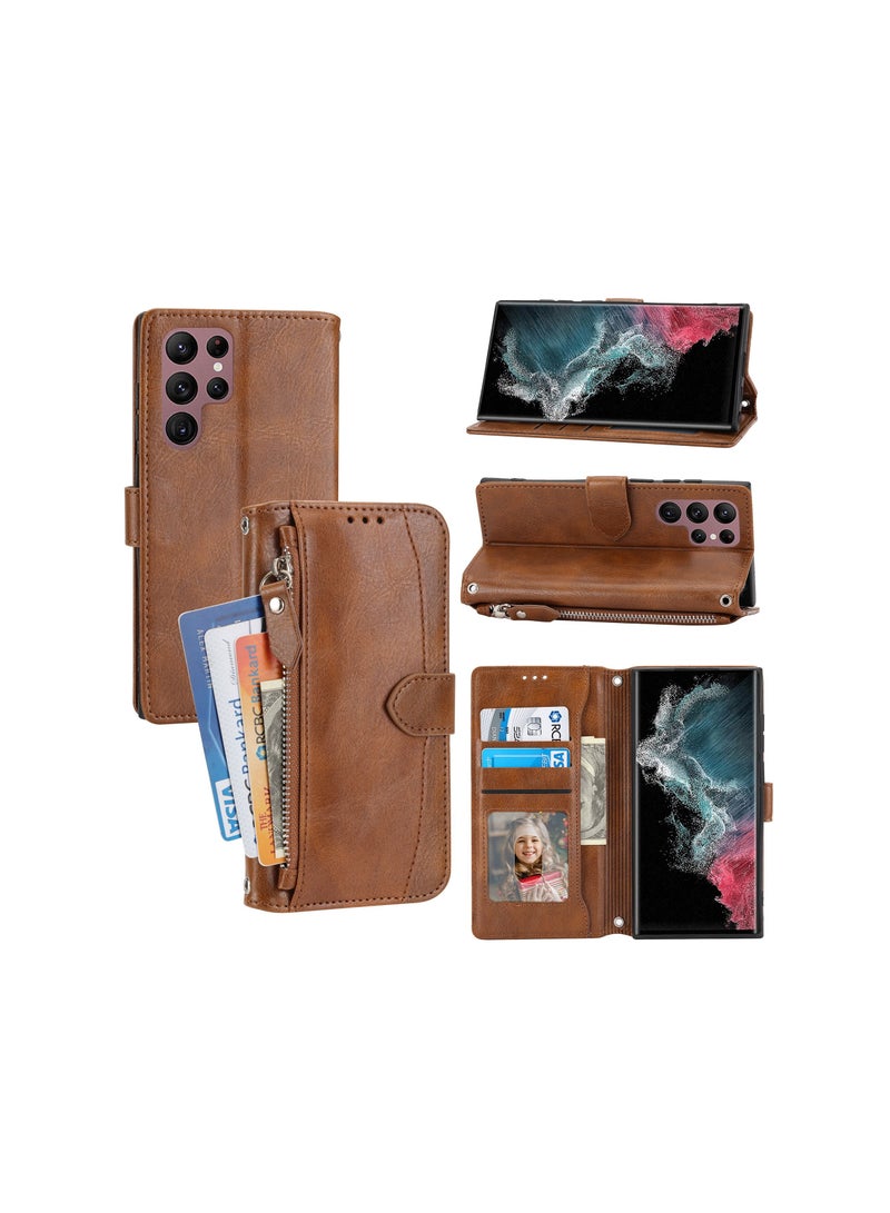 Suteni Zipped Flip Cover Card Slots Leather Phone Case for Samsung - Image 3