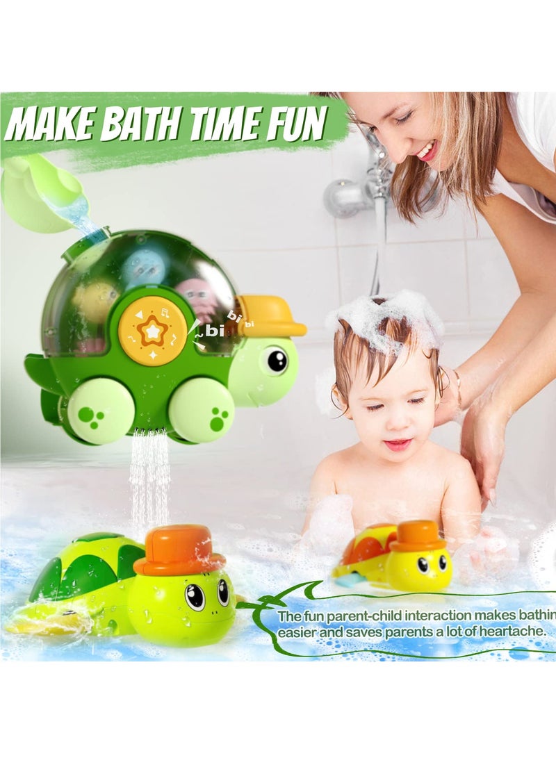 KASTWAVE Baby Bath Toys with 2 Wind Up Toys,Cute Turtle Waterfall Water Station Toy with Cup, Swimming Shower Toys with Rotatable Waterwheel, Bathub Toys Gift for Boys Girls 2 3 4 years - Image 4