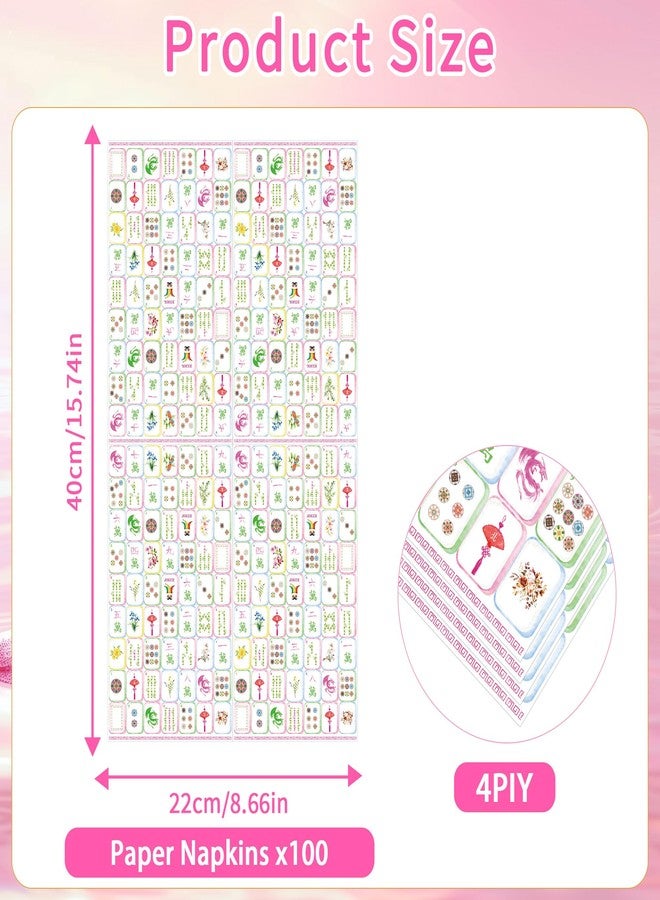 RUBOAOA 100 Pcs Mahjong Napkins, Watercolor Mahjong Cocktail Napkins, Asian Tile Party Supplies Disposable Paper Napkins for Game Night Parties Decorations (7.9" × 4.3" Fold) - Image 2