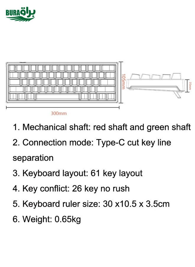 LEAVEN K620 61 Keys Hot Plug-in Glowing Game Wired Mechanical Keyboard, Cable Length: 1.8m, Color: White Black Red Shaft