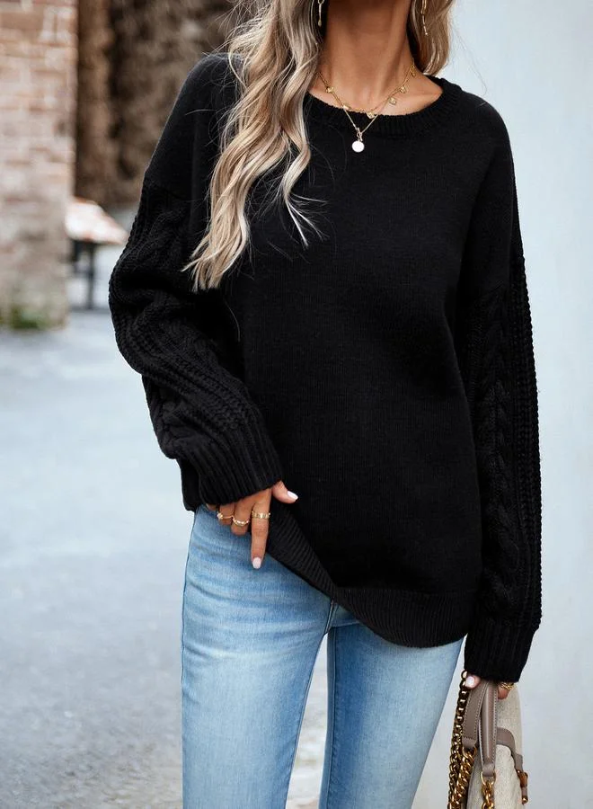 Take Two Cable Knit Detail Sleeves Regular Fit Sweater by Styli