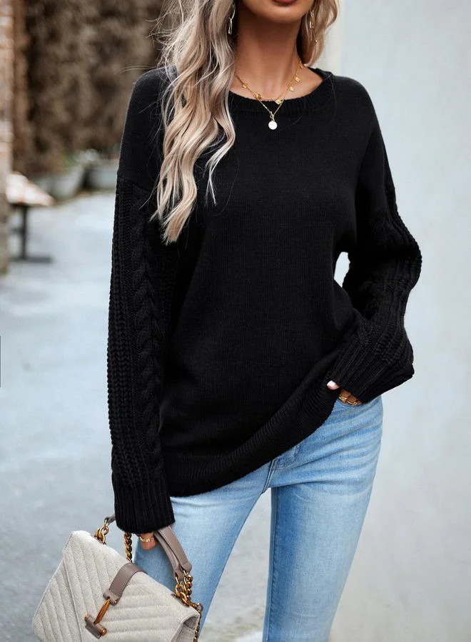Take Two Cable Knit Detail Sleeves Regular Fit Sweater by Styli