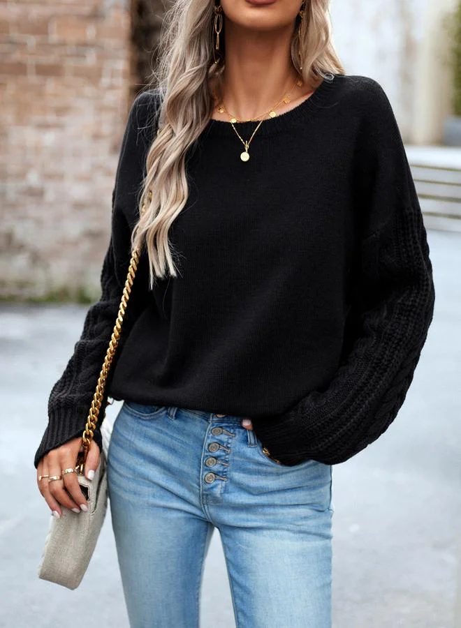 Take Two Cable Knit Detail Sleeves Regular Fit Sweater by Styli