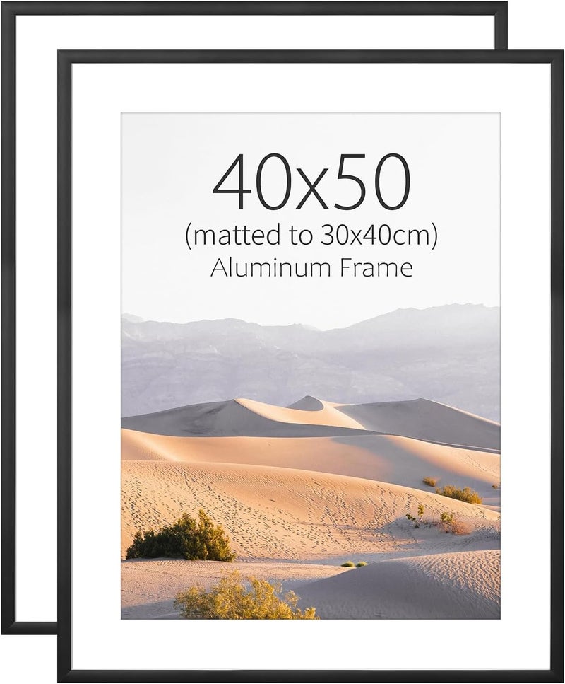 ATOBART إطار صور، قطعتان 40x50 إطار صور معدني - 40x50 إطارات صور ألومنيوم مع حشوة قابلة للإزالة 30x40سم للتعليق على الحائط والطاولة، أسود - Image 1
