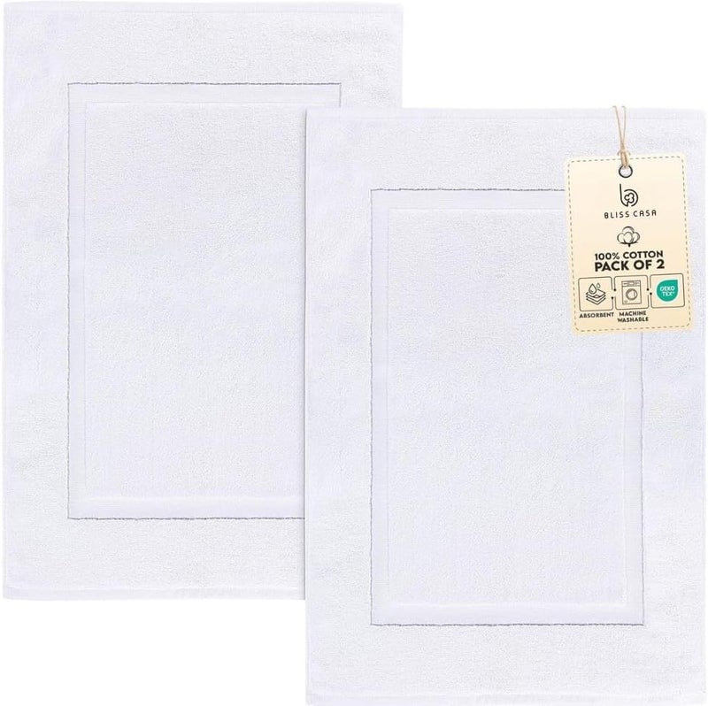 1000 GSM Bath Mats - 2 Pack , Super Soft and Extra Absorbent (50 x 80 cm , White ) - Image 1