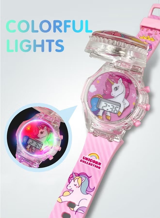 Unicorn Cartoon Children's Watch, with Light Effect, Electronic Watch with Music, Flip-top Cartoon Watch for Kids - Image 4