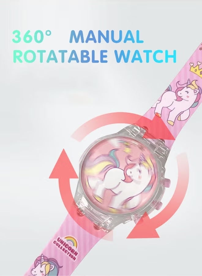 Unicorn Cartoon Children's Watch, with Light Effect, Electronic Watch with Music, Flip-top Cartoon Watch for Kids - Image 3