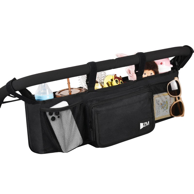 ZZM Double Stroller Organizer for Bob Duallie and Baby Jogger City Mini GT2, Double Baby Stroller Accessories with 2 Cooler Pockets, Parent Console Double Jogging Stroller Organizer(Empty Bag) - Image 1