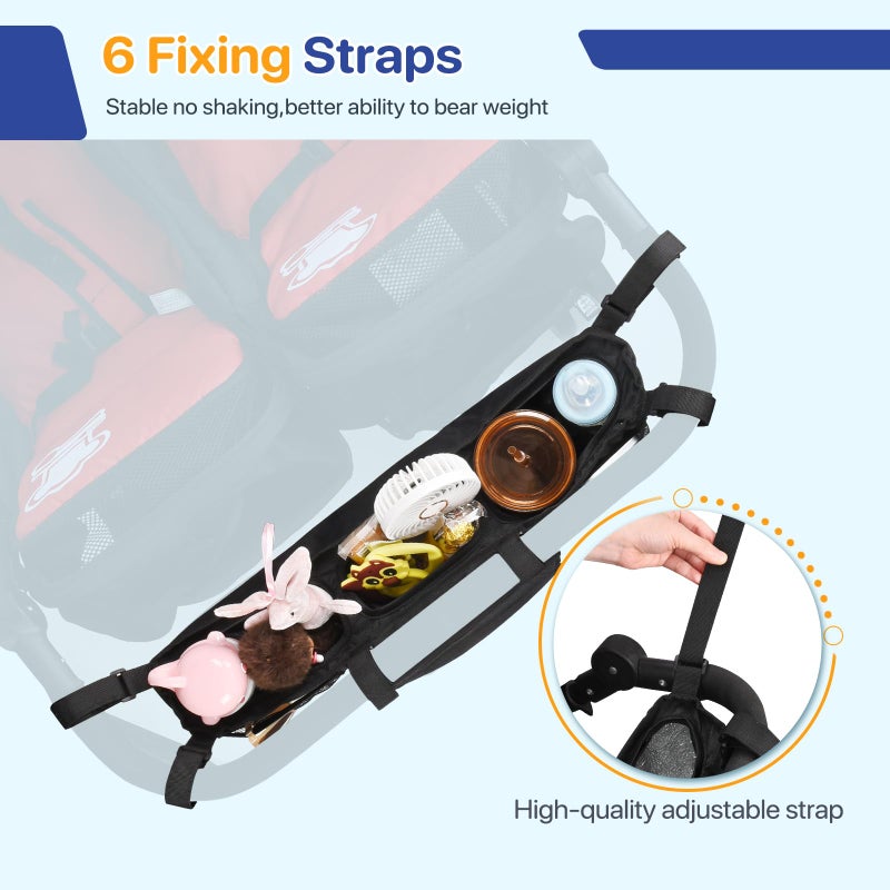 ZZM Double Stroller Organizer for Bob Duallie and Baby Jogger City Mini GT2, Double Baby Stroller Accessories with 2 Cooler Pockets, Parent Console Double Jogging Stroller Organizer(Empty Bag) - Image 4