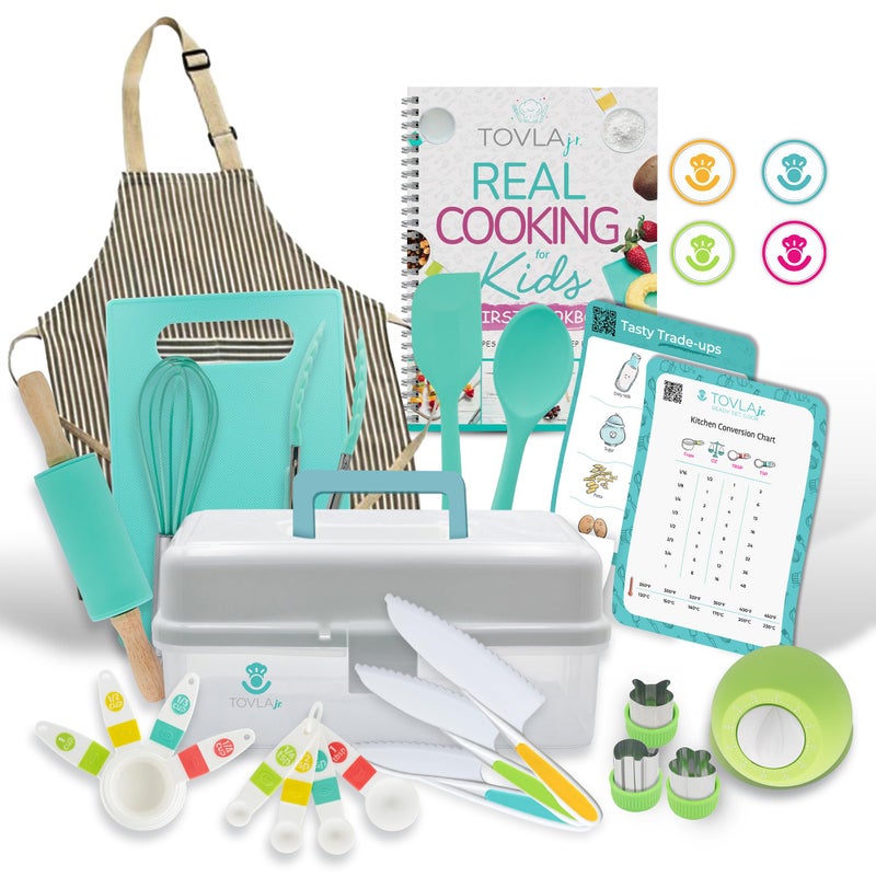 Tovla JR Kids Real Cooking and Baking Ultimate Gift Set | Montessori Kid-Safe Knives, Apron, Visual Cookbook, Timer, Storage Case & Tools | Premium Christmas & Birthday Gift for Girls & Boys - Image 1